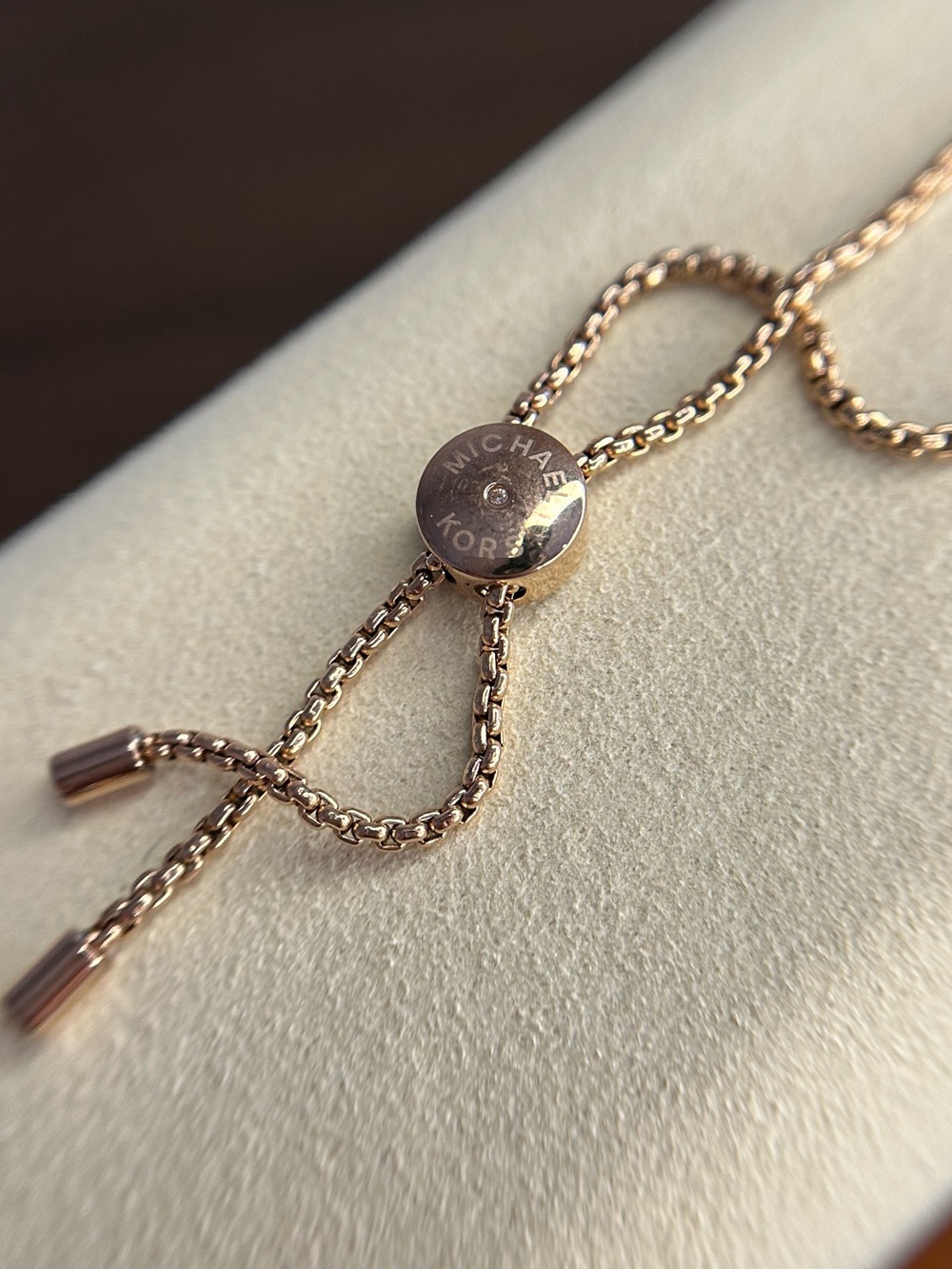 Michael Kors Rose Gold Pavé Heart Slider Bolo Bracelet CZ Retired - Picture 5 of 5